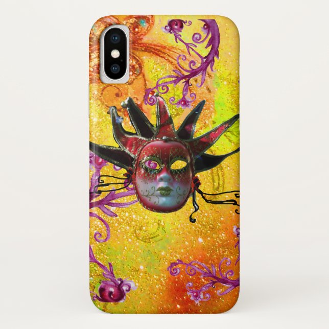 BLACK RED JESTER MASK Masquerade Yellow  Purple Case-Mate iPhone Case (Back)