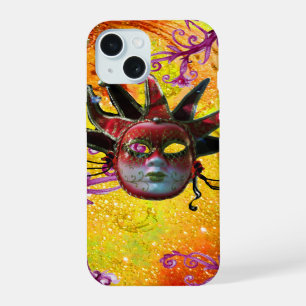 BLACK RED JESTER MASK Masquerade Yellow Purple iPhone 15 Case