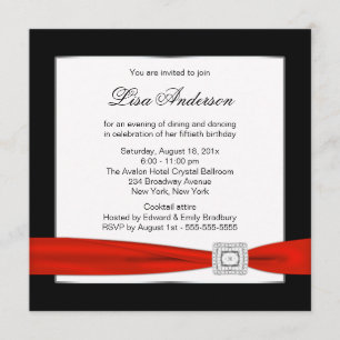 Black Red Jewel Classy  Womans 50th Birthday Invitation