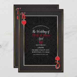 Black Red King & Queen of Hearts Elegant Wedding Invitation