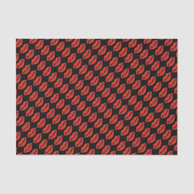 Black Red Kiss Lips Lipstick Valentine's Tissue Paper (Front)
