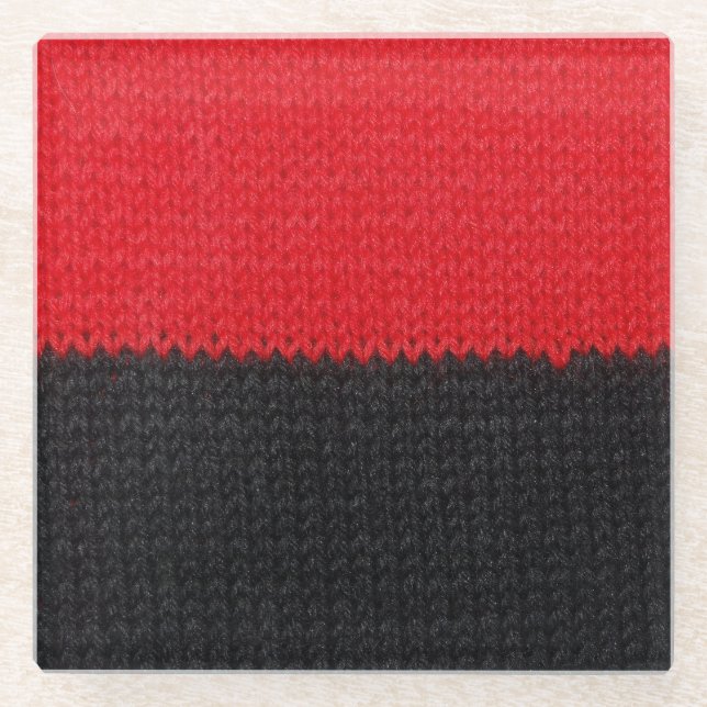 Black-red knit: striped closeup. glass coaster (Front)