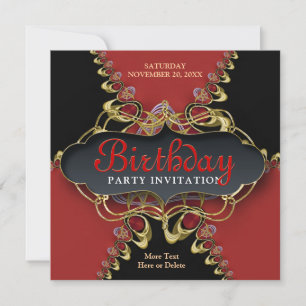 Black Red Lace Exotic Birthday Party Invitation