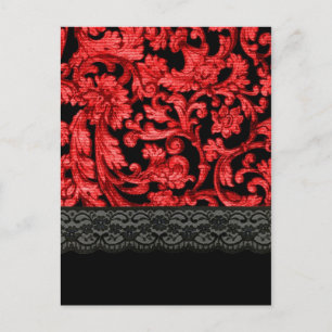Black & red lace floral pattern postcard