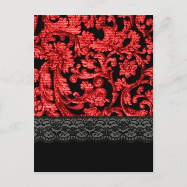 Black & red lace floral pattern postcard (Front)