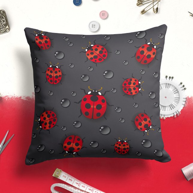 Black Red Ladybug Insect | Bug Throw Pillow (Creator Uploaded)