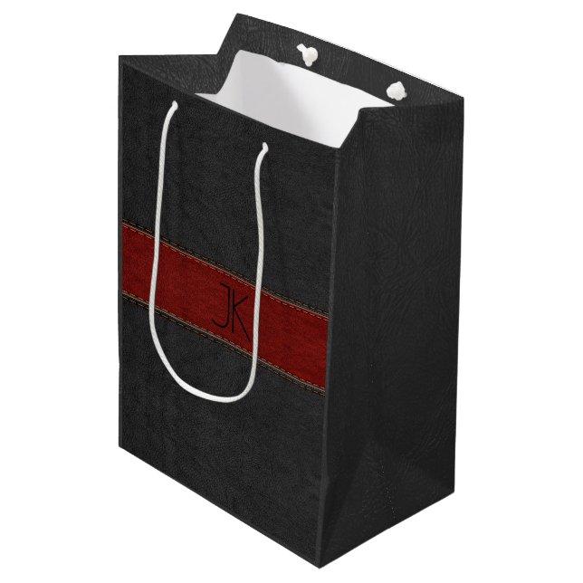 Black & Red Leather Design Medium Gift Bag (Front Angled)