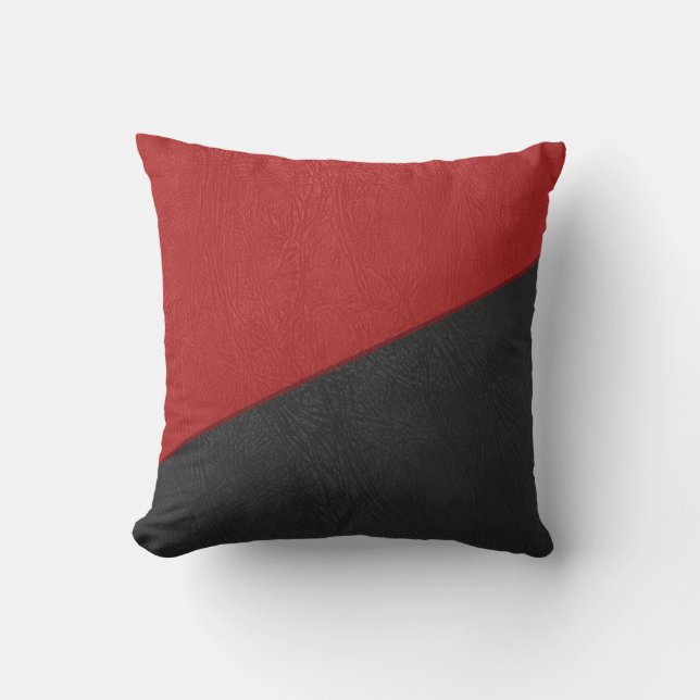 Black & red leather geometric design cushion (Front)