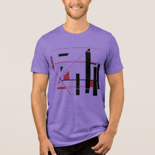 Black Red Lines Shapes Geometric MCM-inspired Tri-Blend Shirt