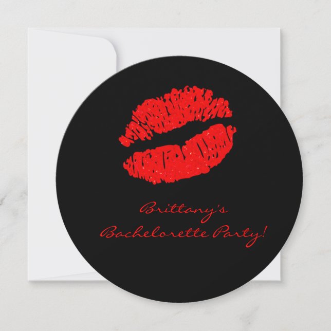 Black Red Lips Kiss Bachelorette Party Invitation (Front)
