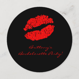 Black Red Lips Kiss Bachelorette Party Invitation