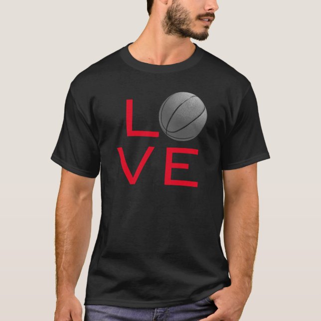 Black Red Love Basketball Sport T-Shirt (Front)