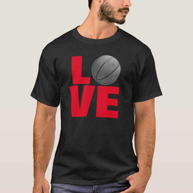 Black Red Love Basketball Sport T-Shirt (Front)