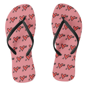 Black & Red Love Heart Flip Flops
