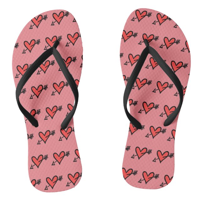 Black & Red Love Heart Flip Flops  (Footbed)