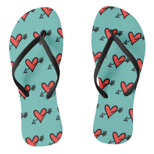 Black & Red Love Heart Flip Flops