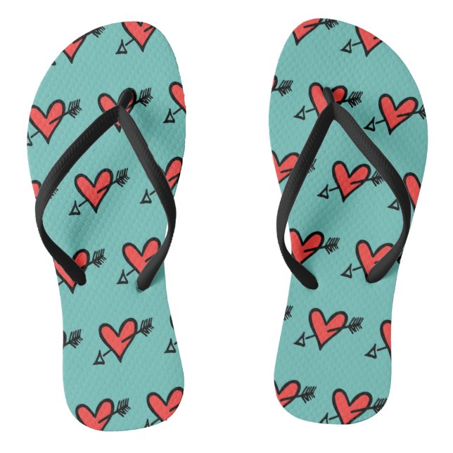 Black & Red Love Heart Flip Flops  (Footbed)