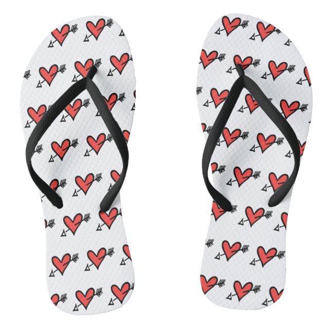 Black & Red Love Heart Flip Flops  (Footbed)