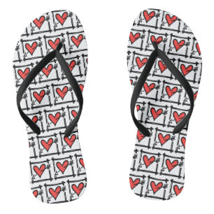 Black & Red Love Heart Flip Flops