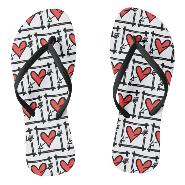 Black & Red Love Heart Flip Flops  (Footbed)