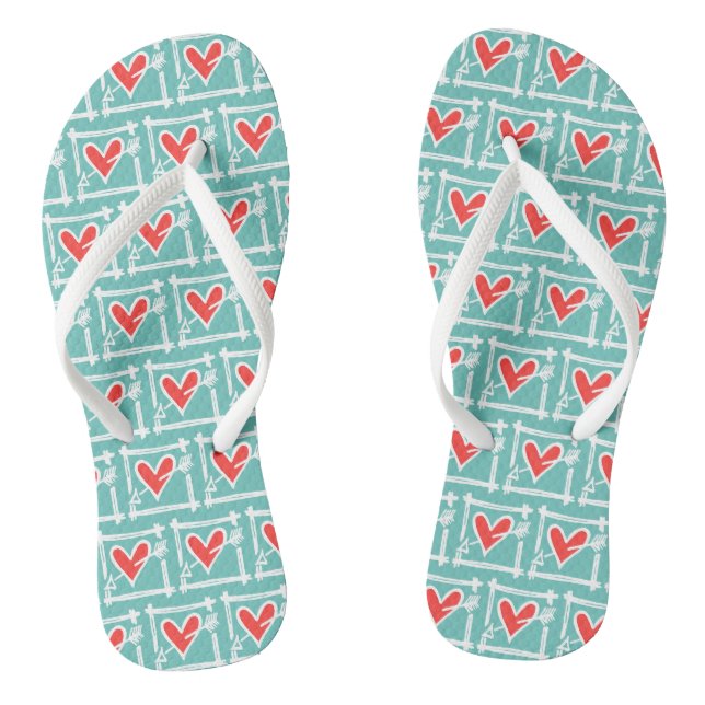 Black & Red Love Heart Flip Flops  (Footbed)