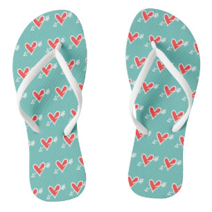 Black & Red Love Heart Flip Flops