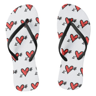 Black & Red Love Heart Flip Flops