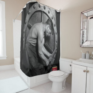 black red love mechanic showercurtain shower curtain