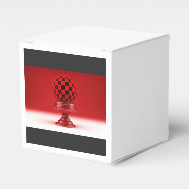 Black & Red Mandy Ball On Metallic Rose Base Favour Box (Front Side)