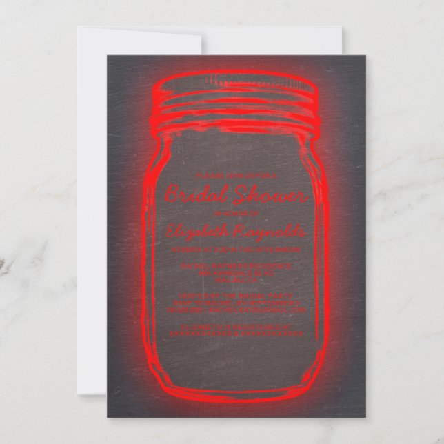 Black & Red Mason Jar Bridal Shower Invitations (Front)