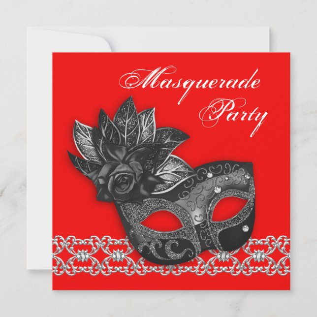 Black Red Masquerade Party Invitations (Front)