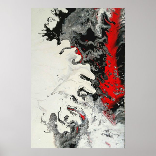 Black Red Modern Abstract Fluid Art Poster (Front)
