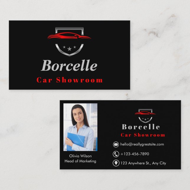 Black & Red Modern Car Showroom Business Card (Front/Back)