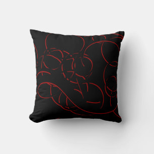 Black & Red Modern Elegant Abstract Swirls Cushion