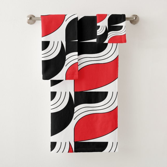 Black Red Modern Geometric Pattern   Bath Towel Set (Insitu)