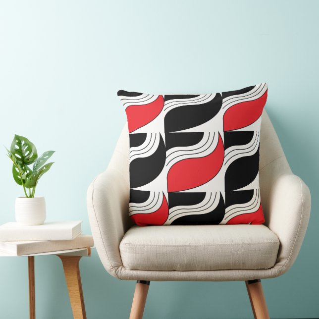 Black Red Modern Geometric Pattern Cushion (Chair)