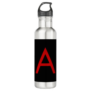 Black Red Monogram Initial Letter Modern Plain 710 Ml Water Bottle