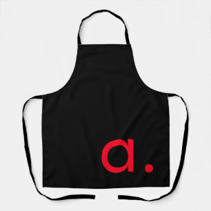 Black Red Monogram Initial Letter Modern Plain Apron