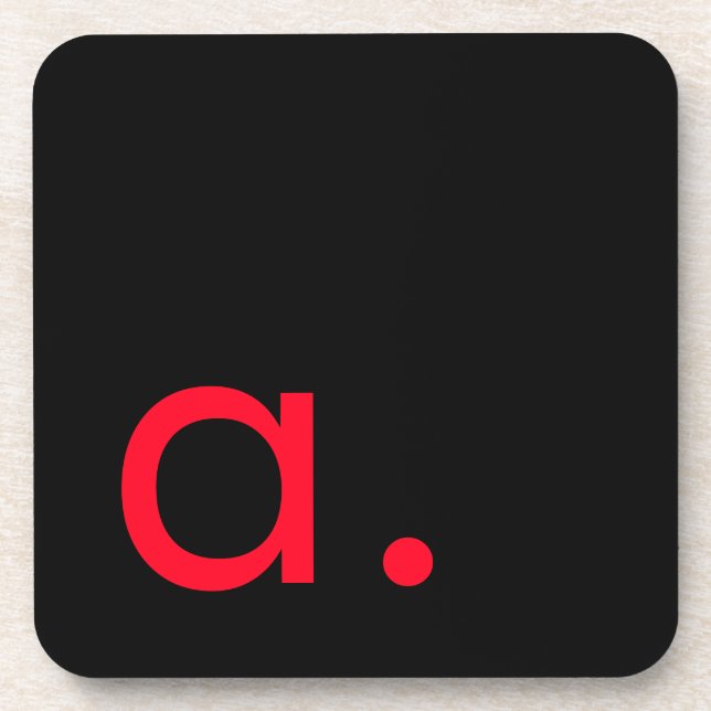 Black Red Monogram Initial Letter Modern Plain Coaster (Front)