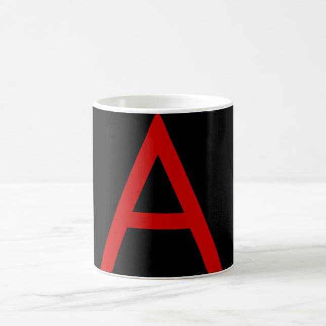 Black Red Monogram Initial Letter Modern Plain Coffee Mug (Center)