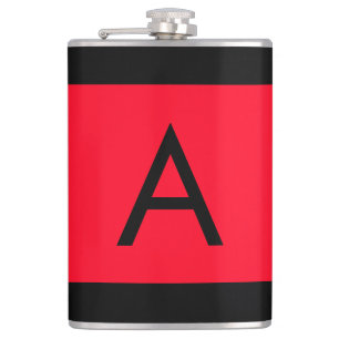 Black Red Monogram Initial Letter Modern Plain Hip Flask