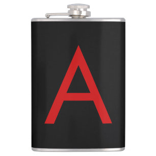 Black Red Monogram Initial Letter Modern Plain Hip Flask