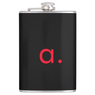 Black Red Monogram Initial Letter Modern Plain Hip Flask