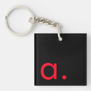 Black Red Monogram Initial Letter Modern Plain Key Ring