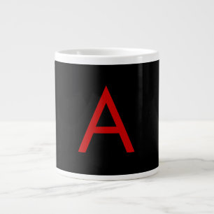 Black Red Monogram Initial Letter Modern Plain Large Coffee Mug