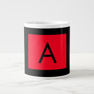 Black Red Monogram Initial Letter Modern Plain Large Coffee Mug