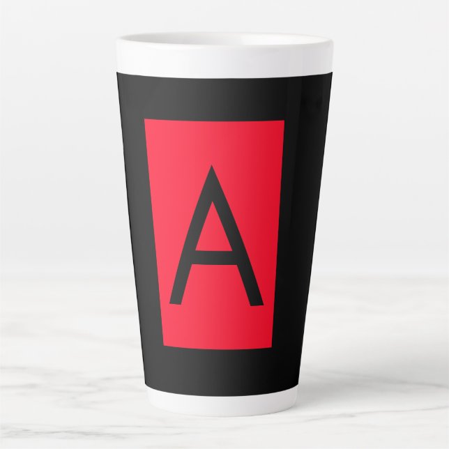 Black Red Monogram Initial Letter Modern Plain Latte Mug (Front)