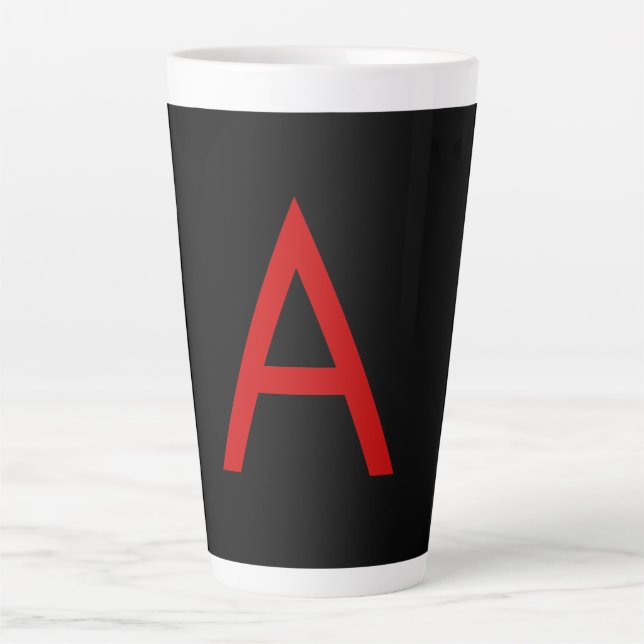 Black Red Monogram Initial Letter Modern Plain Latte Mug (Front)