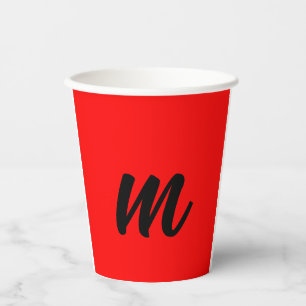 Black Red Monogram Initial Letter Modern Plain Paper Cups