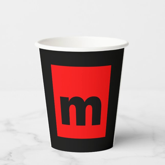 Black Red Monogram Initial Letter Modern Plain Paper Cups (Front)